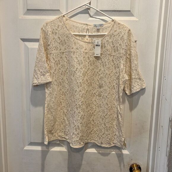 GAP Ivory Lace Short Sleeve Blouse Women's Large Romantic Cottage Bridal NWT - Picture 1 of 8